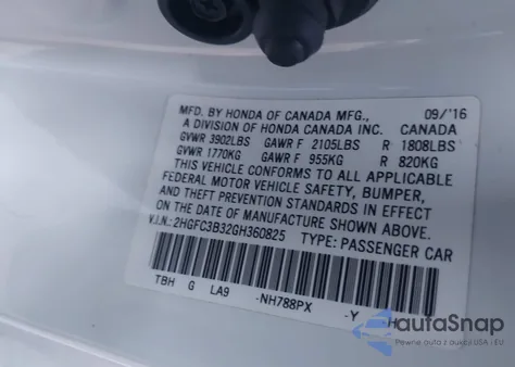 2016 Honda Civic Ex-T из США, поврежденный, VIN 2HGFC3B32GH360825